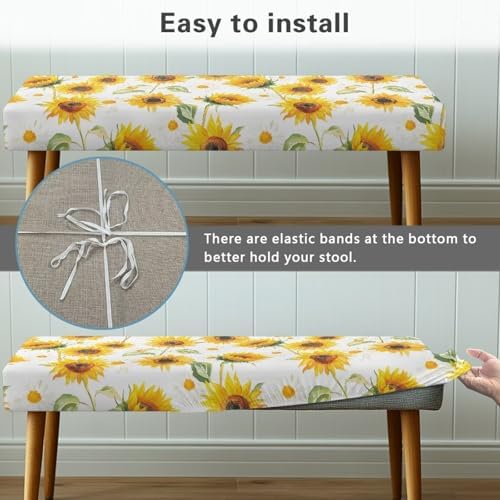 Dining Bench Slipcover with Sunflower Design