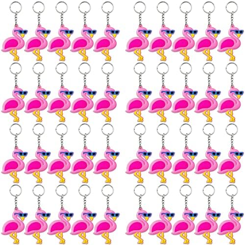 40 Pack Pink Flamingo Keyring Party Favor for Beach themed Events