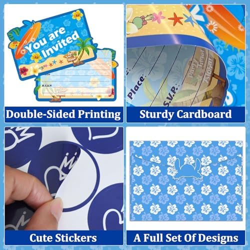 QAMEGX Blue Cartoon Birthday Invitations for Boys and Girls