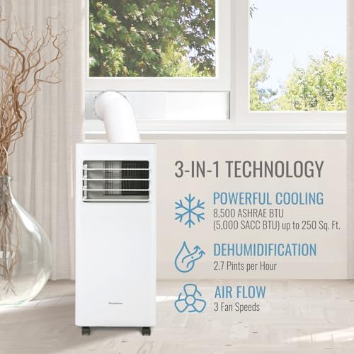 Keystone 8500 BTU Portable Air Conditioner with Dehumidifier and Remote Control