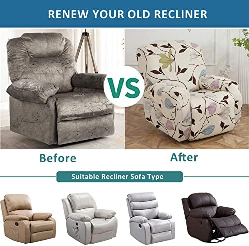NILUOH 4-Piece Recliner Chair Cover with Pocket Floral Pattern