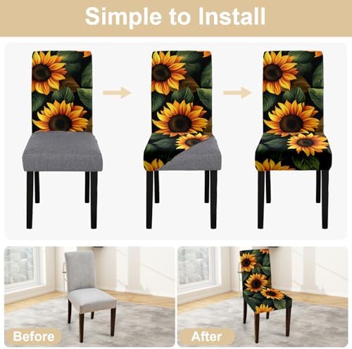 Sunflower Chair Covers for Dining Room - Set of 6