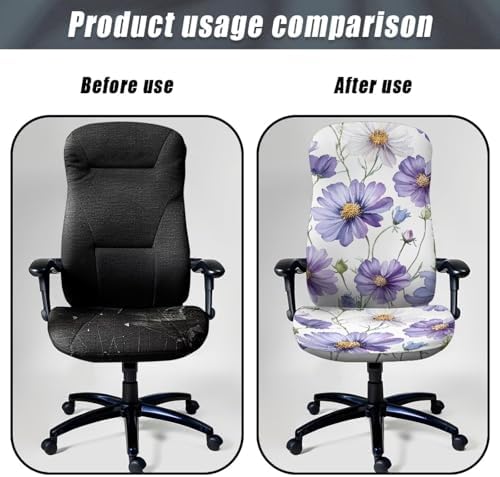 Purple Daisy Floral Print Office Chair Cover