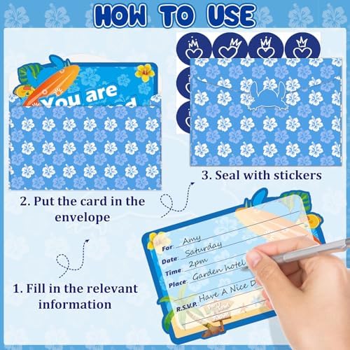QAMEGX Blue Cartoon Birthday Invitations for Boys and Girls