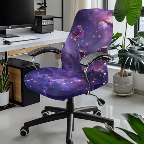 Hudotybom Office Chair Cover Galaxy Butterfly Breathable Anti-Dust Slipcover