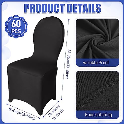 60 Pcs Black Chair Covers for Weddings and Parties