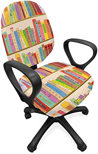 Lunarable Bookcase Office Chair Slipcover Pale Peach Pink Green