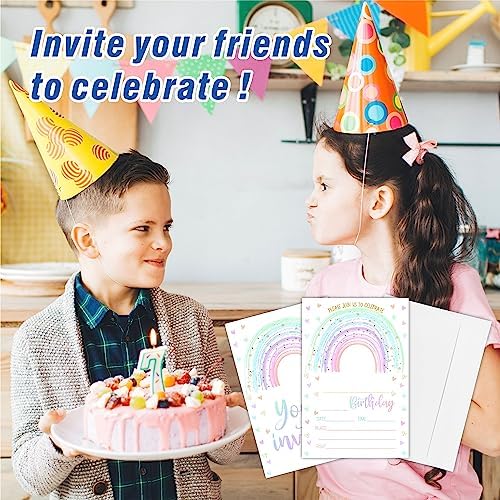 AWSICE Rainbow Birthday Invitations 20-Pack