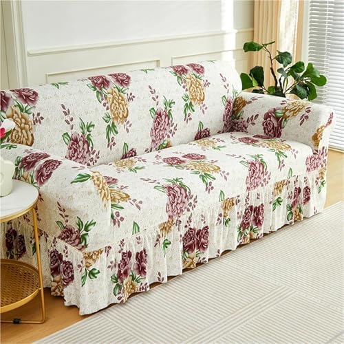 Floral Printed Sofa Slipcover with Skirt and Non-Slip Design