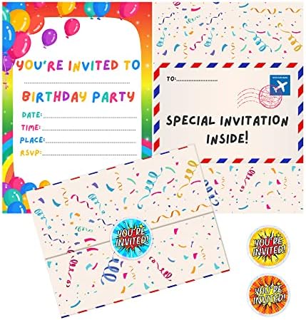 36 Kids Birthday Invitations With Holographic Stickers Rainbow Design