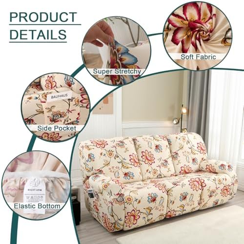 Stretch Recliner Cover with Armrests and Pocket
