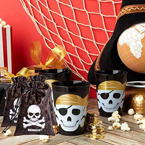 RICHNESS Pirate Loot Bags Drawstring Treasure Bags Pack of 12
