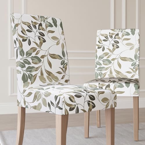 No 918 Hillcrest Botanical Print Stretch Fit Dining Chair Cover Pair Sage Green