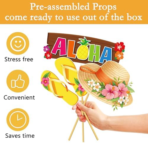 Hawaii Luau Party Photo Booth Props Kit 48pcs