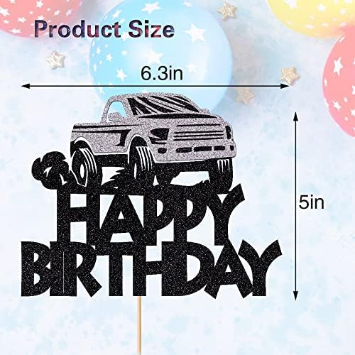 Black Glitter Pickup Truck Cake Toppers Happy Birthday Decorations