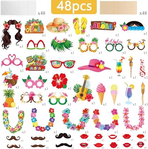 Hawaii Luau Party Photo Booth Props Kit 48pcs