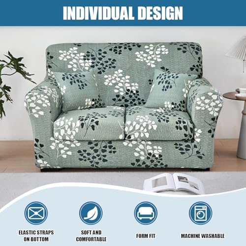 JQinHome 4 Piece Stretch Sofa Cover with Floral Pattern and Cushion Covers