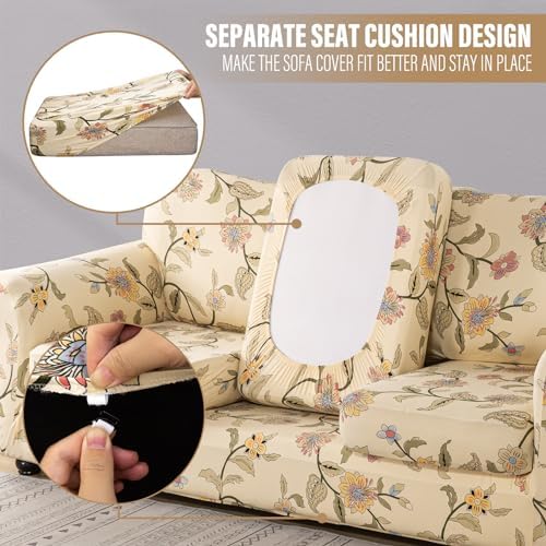 Lamberia Floral Pattern Sofa Slipcover 4 Piece with 3 Cushion Covers