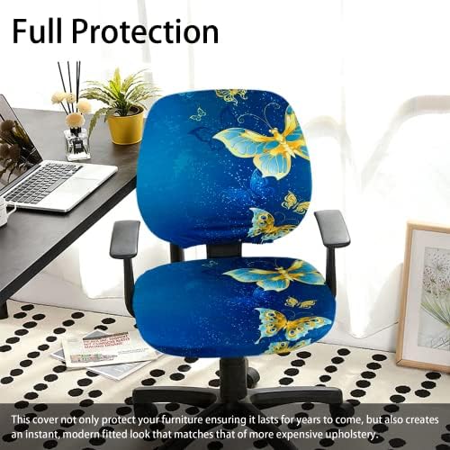 YOXEULL Chair Cover Set 2 Piece Blue Butterfly Office Chair Slipcover Protector