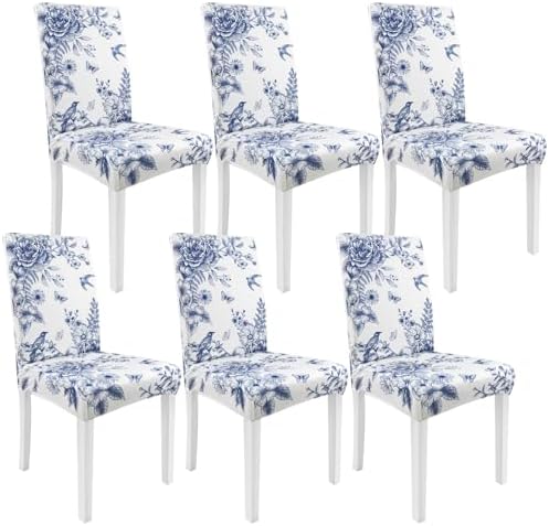 Blue Floral Dining Chair Covers Set of 6