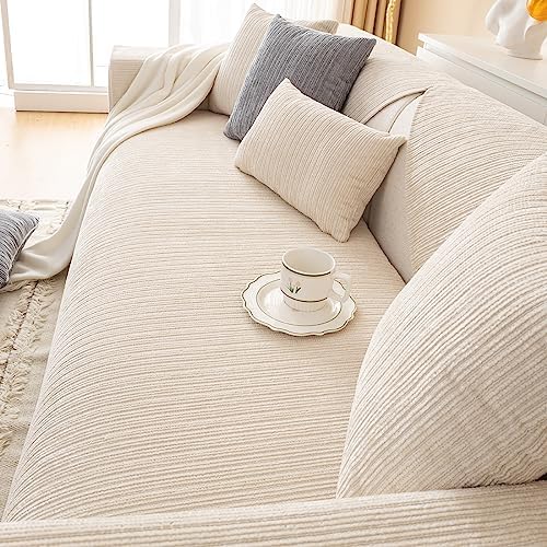 Vctops Soft Chenille Sofa Cover with Striped Weave Design