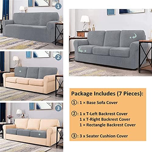 7 Piece Stretch Sofa Covers Light Grey