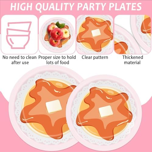 96Pcs Fluffy Pancake Party Plates Napkins Set for 24 Guests