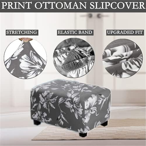 Rectangle Ottoman Cover with Lily Print Non-Slip and Stretchable