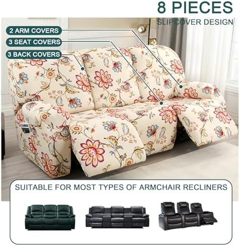 Stretch Recliner Cover with Armrests and Pocket