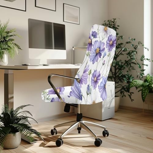 Purple Daisy Floral Print Office Chair Cover