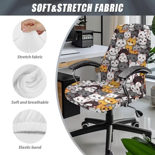 Cat Print Office Chair Cover with Elastic Bottom