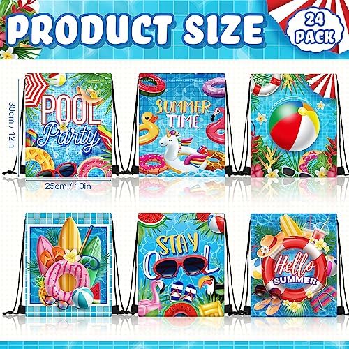 Kacctyen 24 Pack Summer Pool Drawstring Bags