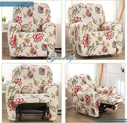 4 Piece Recliner Slipcover Set with Pockets and Elastic Bottom