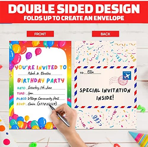36 Kids Birthday Invitations With Holographic Stickers Rainbow Design