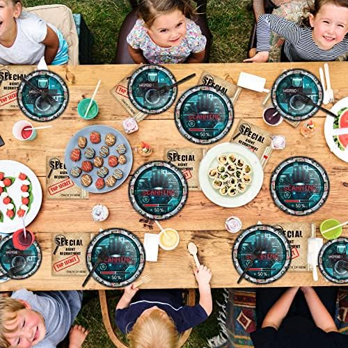 Chiazllta 96 Pcs Secret Agent Birthday Party Tableware Set
