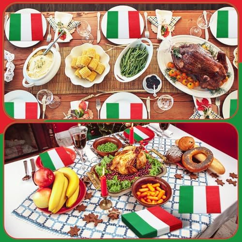 50 Pcs Italian Flag Napkins Red White Green Party Decor