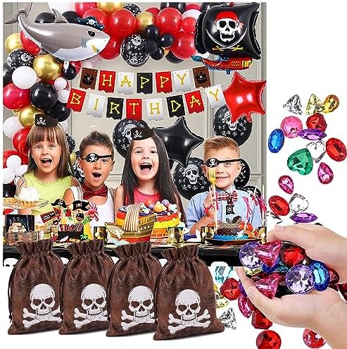 RICHNESS Pirate Loot Bags Drawstring Treasure Bags Pack of 12