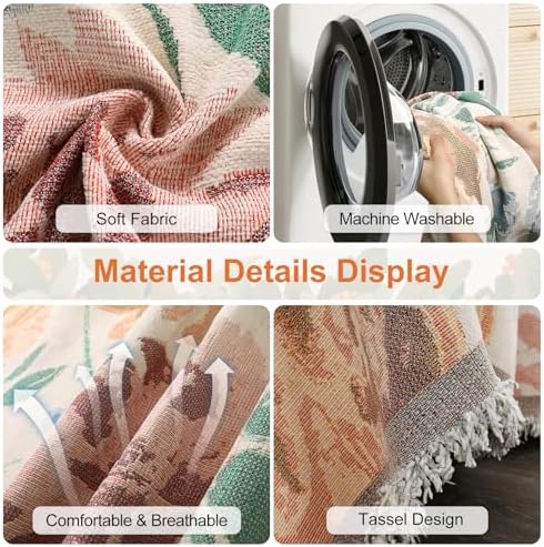 Lanffia Floral Reversible Chenille Sofa Cover Blanket for 2 Cushions