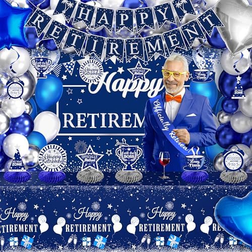 Retirement Party Decorations Blue Silver 109Pcs Set