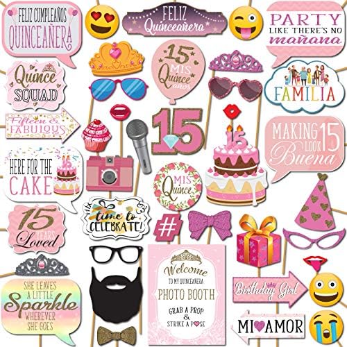 Quinceanera Photo Booth Props - 41 Piece Kit