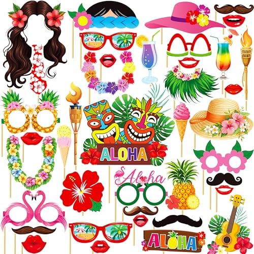 Hawaii Luau Party Photo Booth Props Kit 48pcs