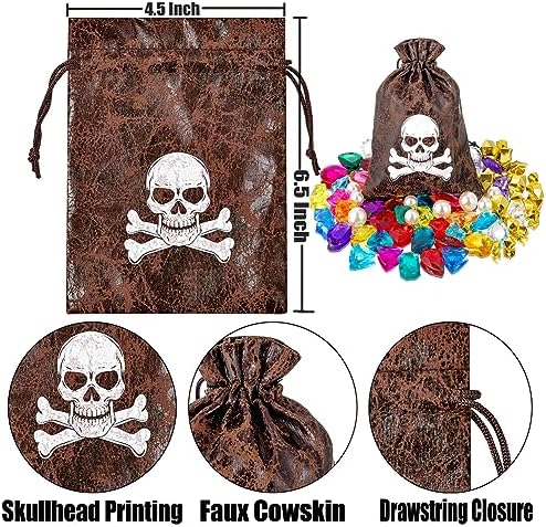 RICHNESS Pirate Loot Bags Drawstring Treasure Bags Pack of 12