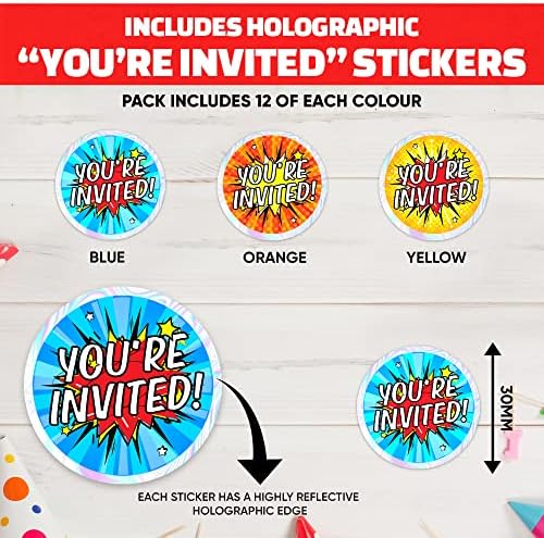 36 Kids Birthday Invitations With Holographic Stickers Rainbow Design