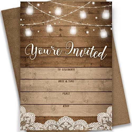 Rustic Party Fill-in Invitations and Envelopes Set of 25