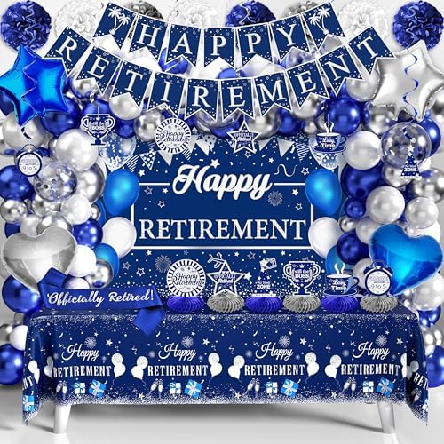 Retirement Party Decorations Blue Silver 109Pcs Set