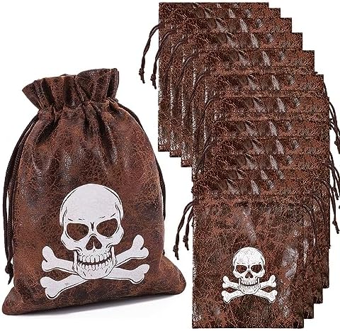 RICHNESS Pirate Loot Bags Drawstring Treasure Bags Pack of 12