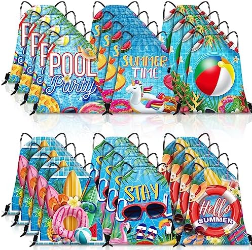 Kacctyen 24 Pack Summer Pool Drawstring Bags