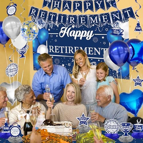 Retirement Party Decorations Blue Silver 109Pcs Set
