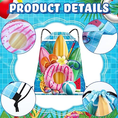 Kacctyen 24 Pack Summer Pool Drawstring Bags