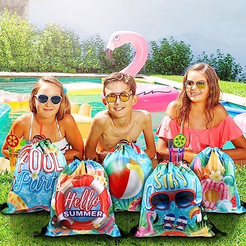 Kacctyen 24 Pack Summer Pool Drawstring Bags